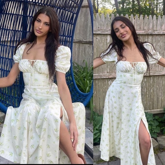 HOUSE OF CB 'Tallulah' Ivory Floral Puff Sleeve Midi Dress NWOT Size‎ XL - Picture 3 of 13